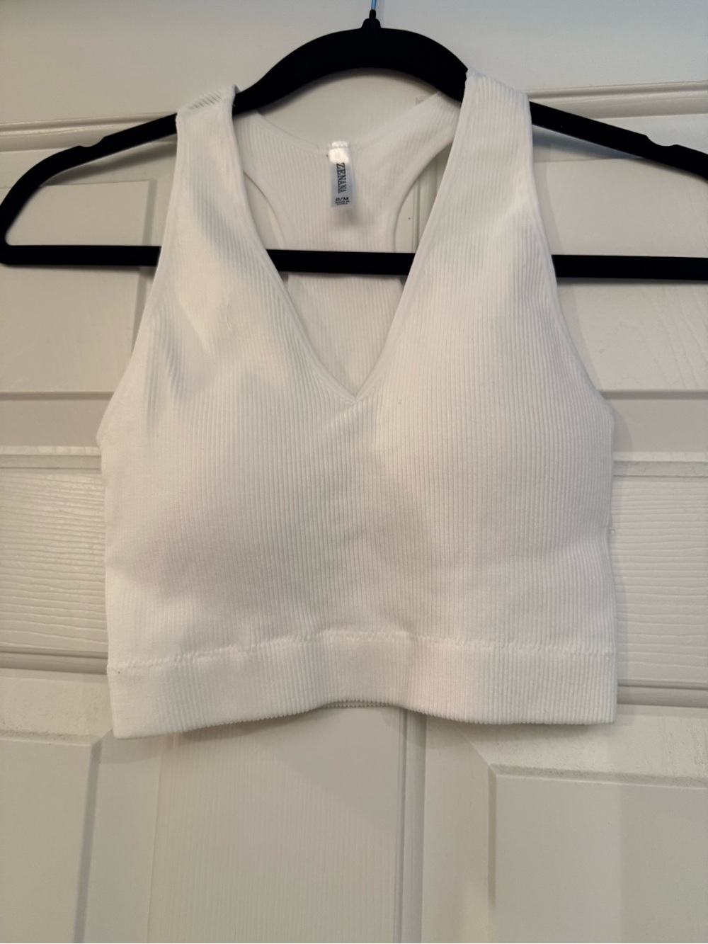 Zenana Outfitters White Ribbed V-Neck Crop Tank